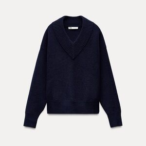 Zara soft knit v neck sweater, women’s large, navy